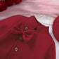 Girls' Autumn And Winter New Woolen Bow Top Skirt Outfit