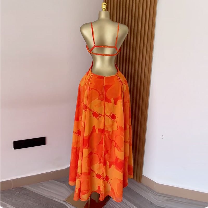 Printed Sling Tube Top High Waist A- Line Dress
