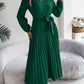 Elegant Elegant V-neck Button Lace-up Large Hem Pleated Maxi Dress