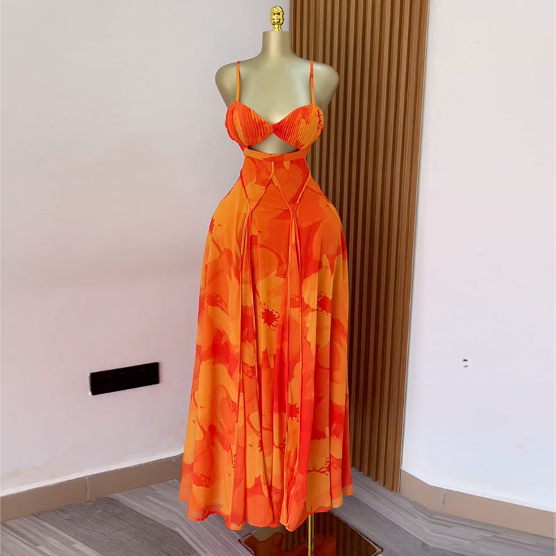 Printed Sling Tube Top High Waist A- Line Dress