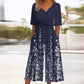 V-neck Printed Trousers One-piece Straight Wide-leg Pants