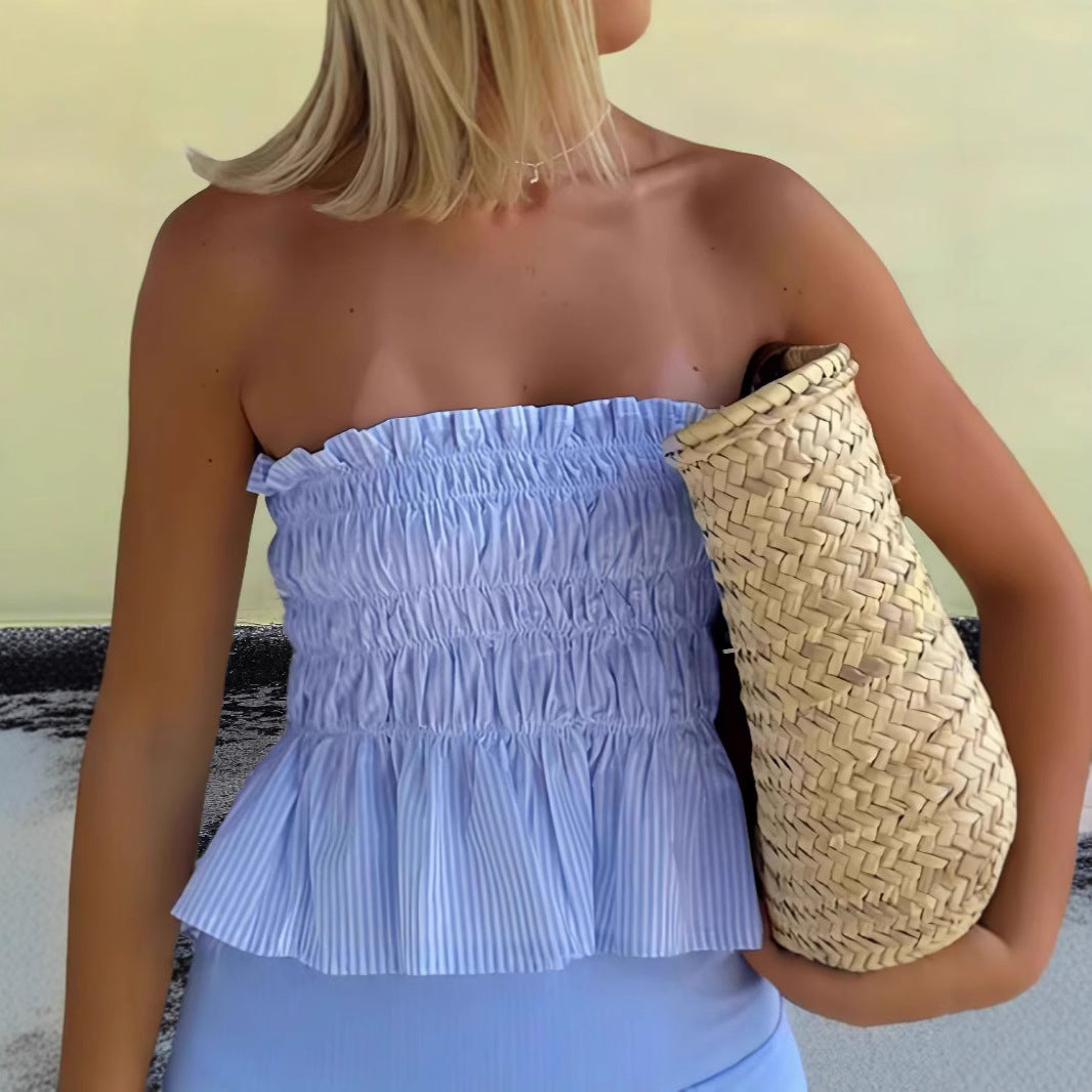 Tube Top Shorts Striped Casual Suit