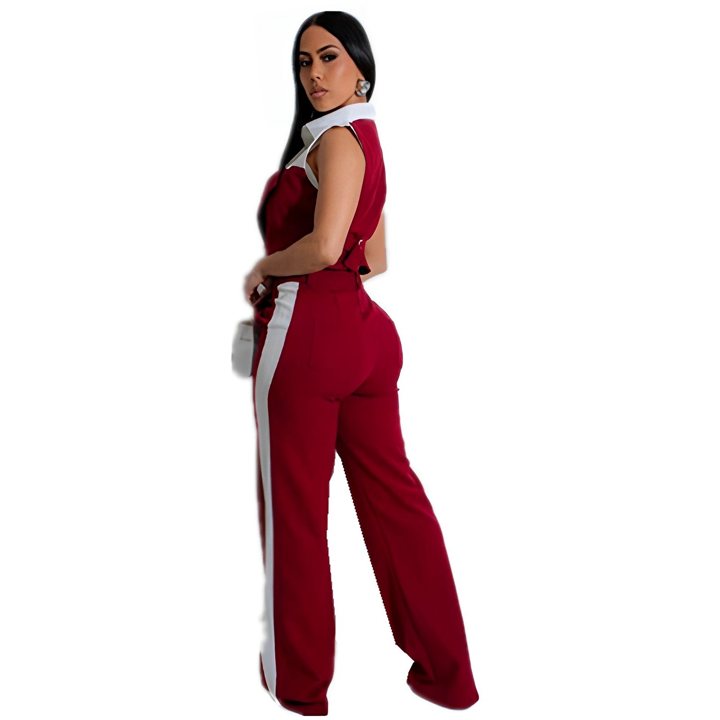 Vest Shirt Stitching Contrast Color Pocket Casual Trousers Two-piece Set