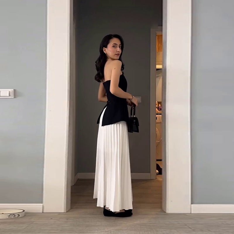 Women's Tube Top Slimming Top Fashion Pleated A- Line Skirt