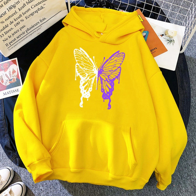 Sweat à capuche à motif papillon blanc et violet
