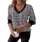 Elegant Women's Printed Sweater V-neck Long Sleeve