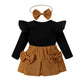 Ensemble trois pièces pour bébé et tout-petit, robe courte en dentelle avec nœud papillon et coiffe