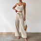 Women's Gathering Bra Cup With Top Stretchy Straight-leg Pants Holiday Casual Suit