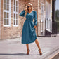 Robe mi-longue unie à col en V et taille serrée pour femme, automne et hiver