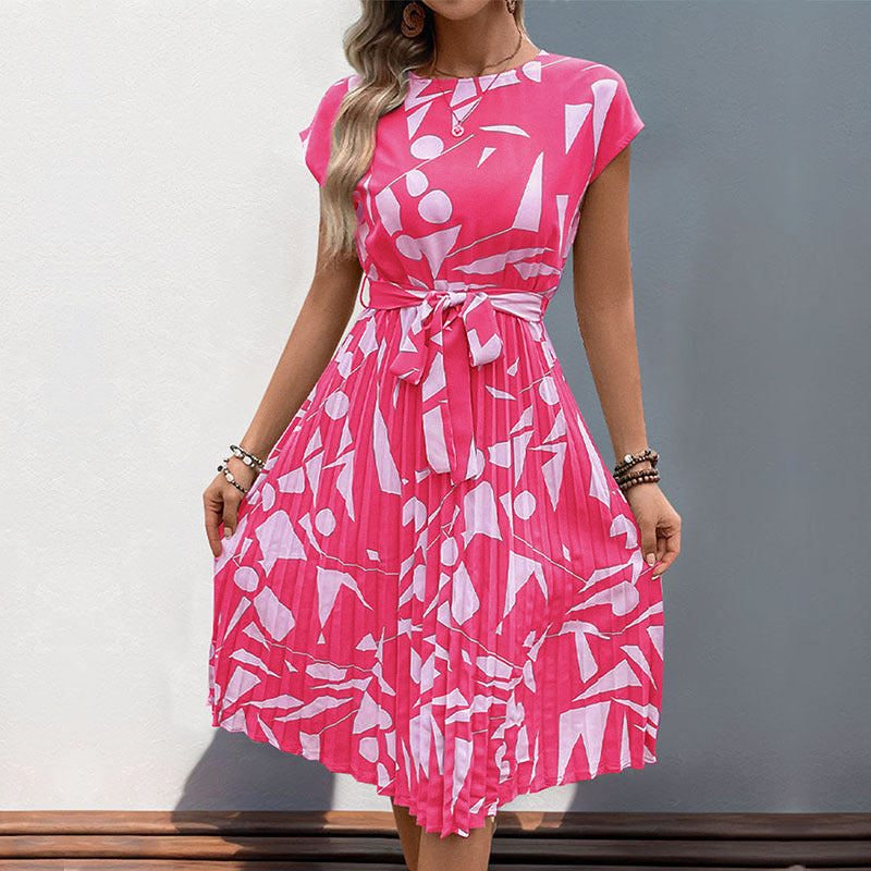 Robe plissée d'été à motifs géométriques pour femmes