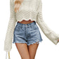 Acrylic Women's Sweater Solid Color Hollow Wave Pattern Short