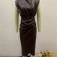 Women's Solid Color High Waist Stitching Pleated Slim Dress