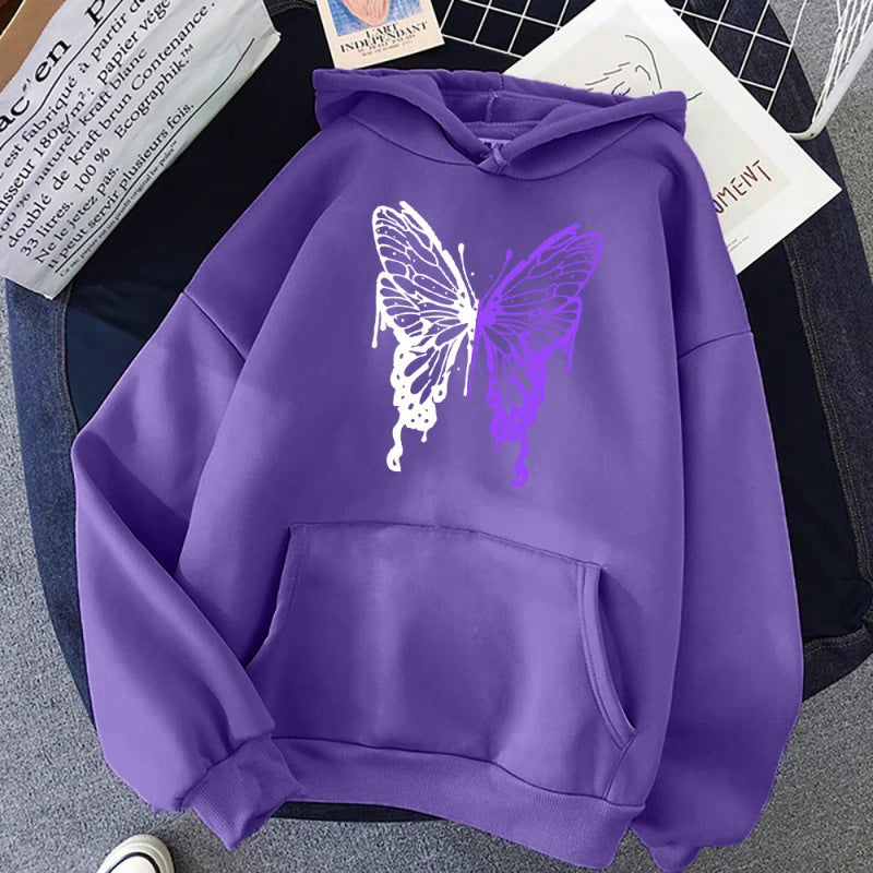 Sweat à capuche à motif papillon blanc et violet