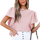 Women's Double-layer Ruffled Polyester Short-sleeved Round Neck T-shirt
