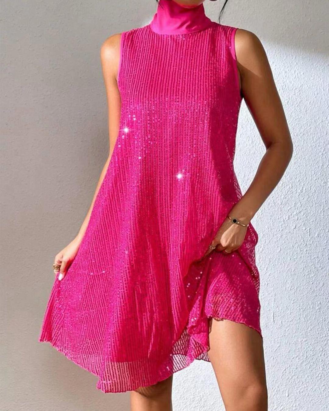 Women's Fashion Sequin Shiny Sleeveless Pullover Dress