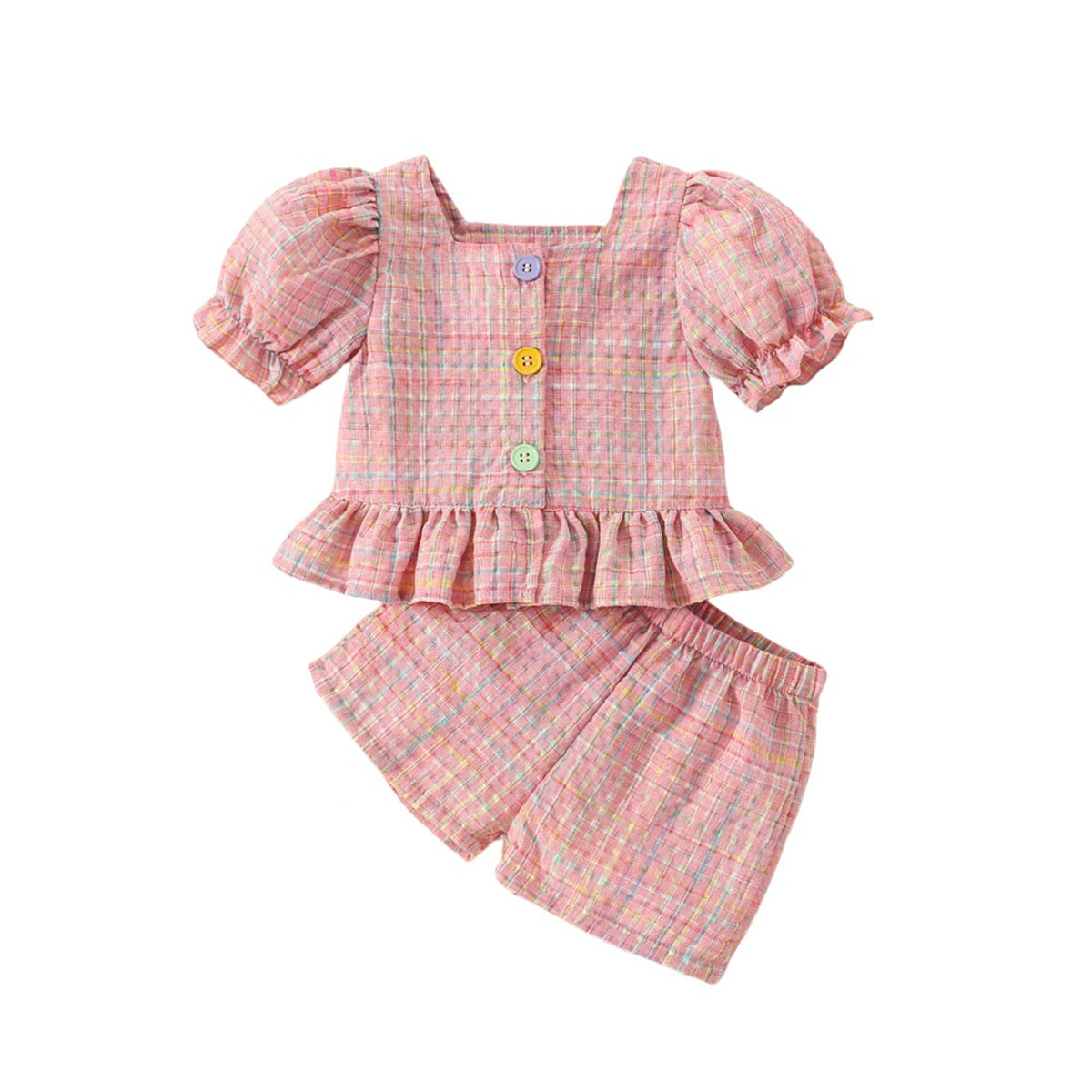 Girls Fashion Personality Plaid Top Shorts Suit