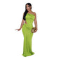 Women's Fashion Solid Color Long One Shoulder Pleated Dress