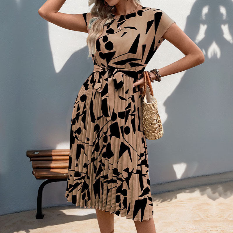 Robe plissée d'été à motifs géométriques pour femmes