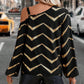 Women's Asymmetric Collar Long-sleeved Striped T-shirt Top