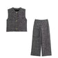 Women's Decorated Row Button Texture Vest-style Top And Trousers Suit