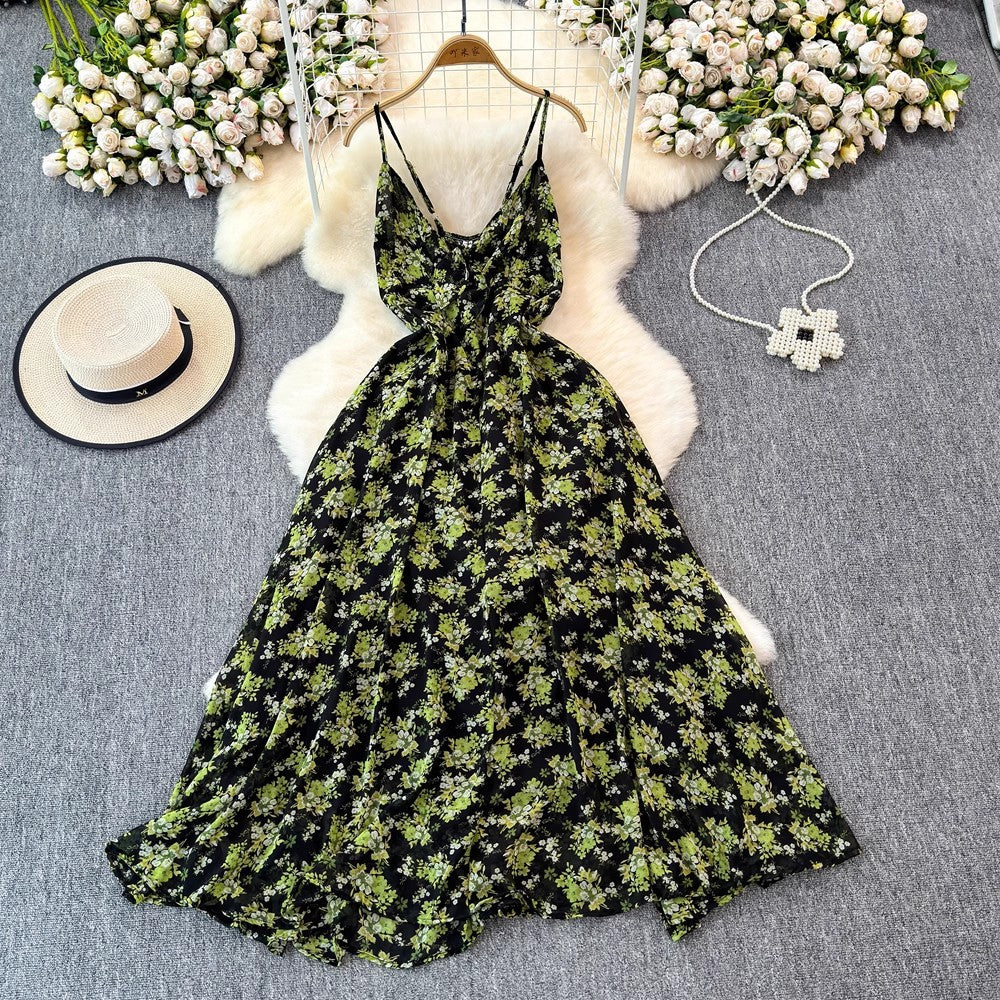 Colorful Flora V-neck Strap Dress Women