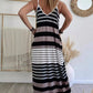 Loose Casual Low Cut Dress Striped Print