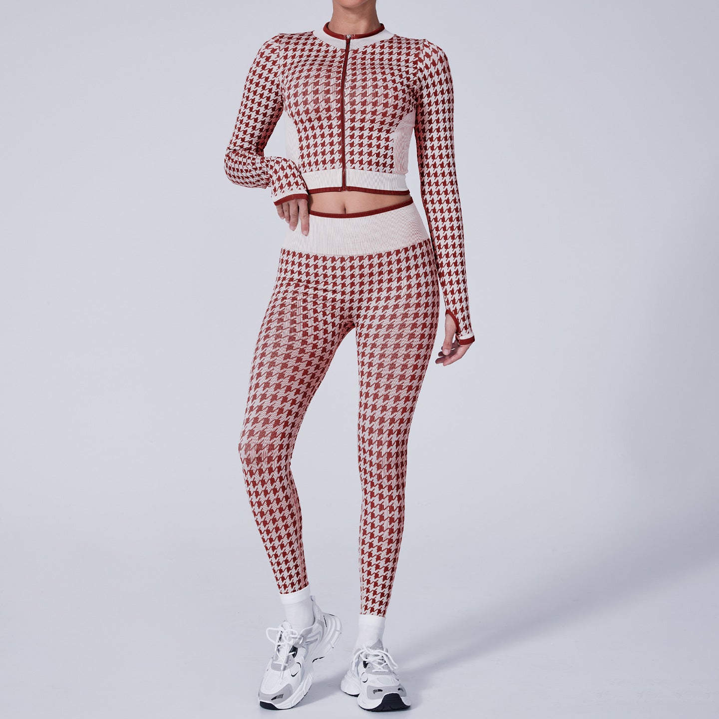 High Waist Houndstooth Yoga Suit Sports Fashion