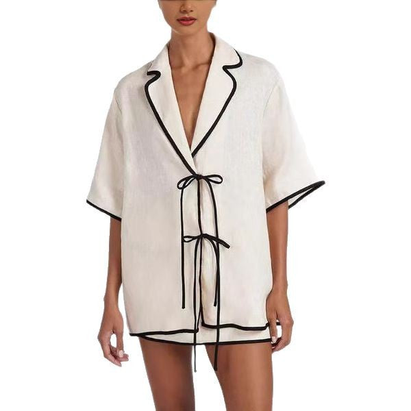 Women's Casual Short Skirt High Waist Simple Cotton Casual Pajamas Suit