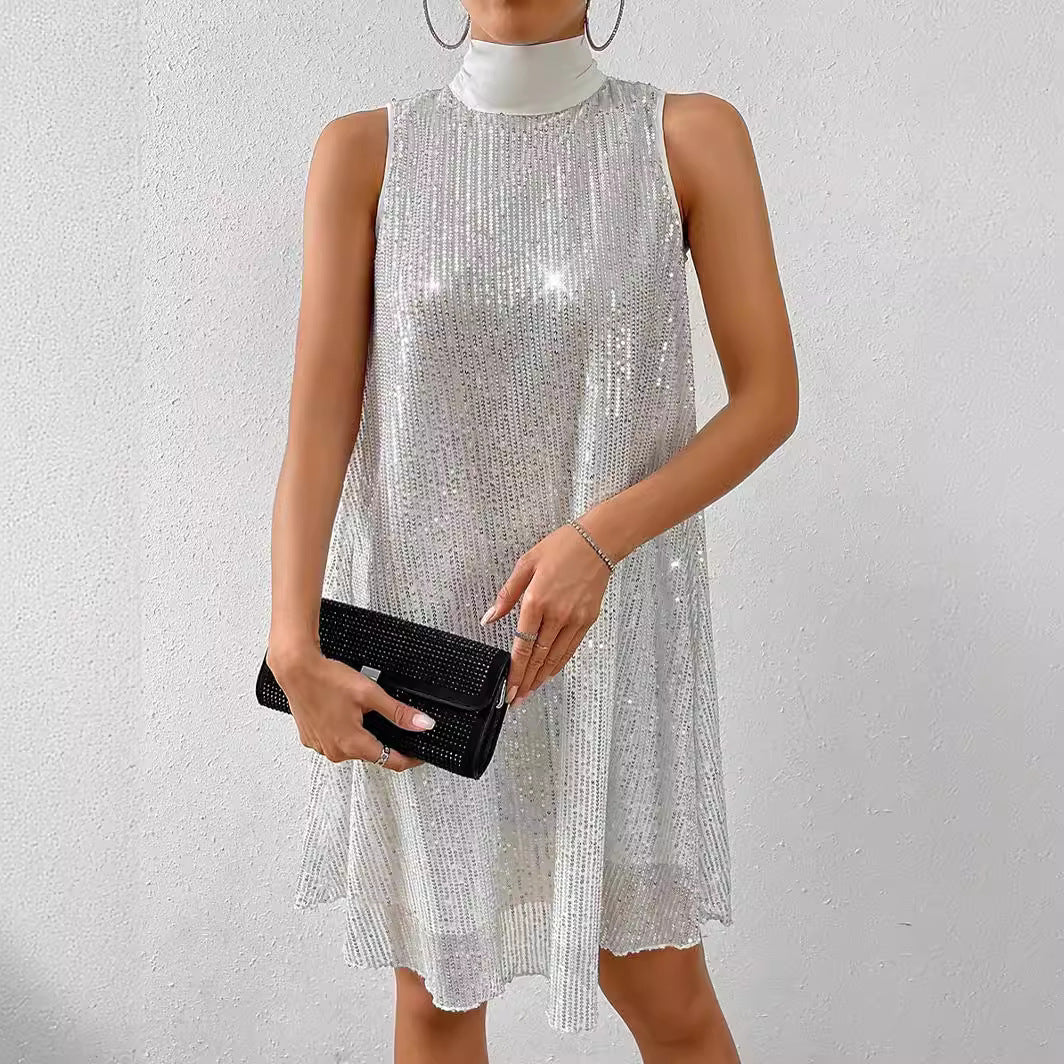 Women's Fashion Sequin Shiny Sleeveless Pullover Dress