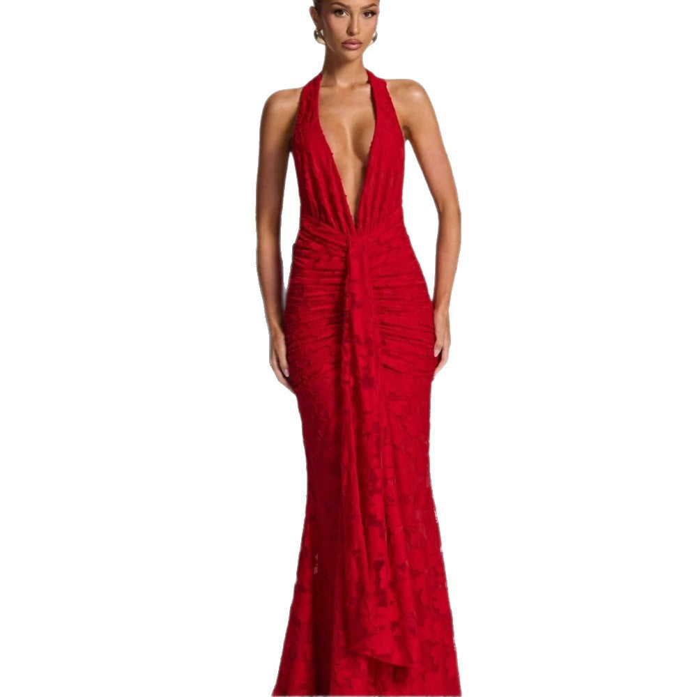 Women's Fashion V-neck Halter Printing Dress