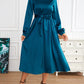 Satin Crew Neck Elegant Long Sleeve Tie Waist A-line Dress