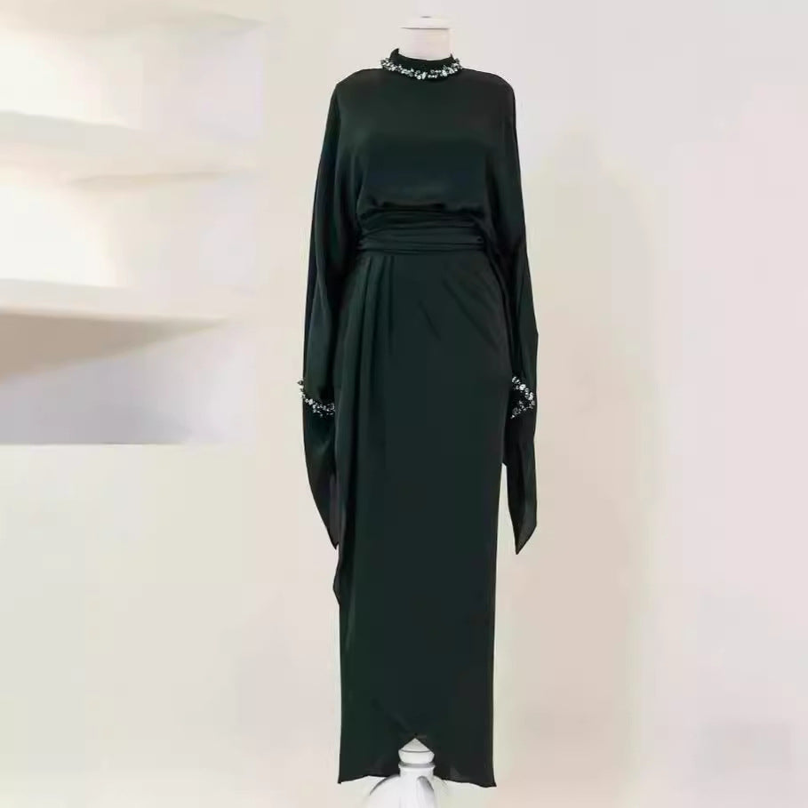 Elegant Batwing Sleeve Top Elegant Waist-tight Mid-length Dress Set