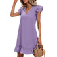 Women's V-neck Ruffle Loose Waist Short Sleeve Dress