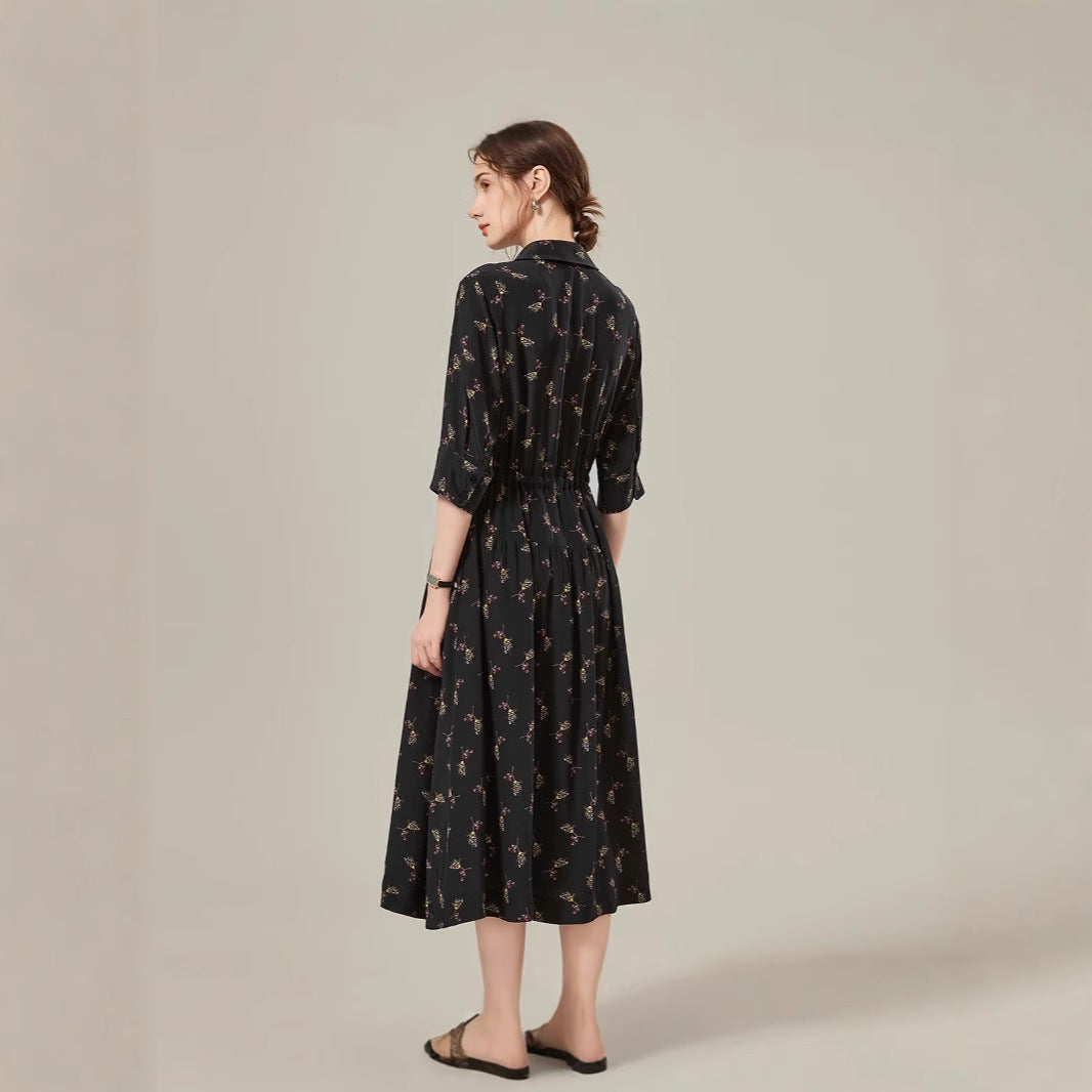 Floral Mid-length Shirt Silk Dress