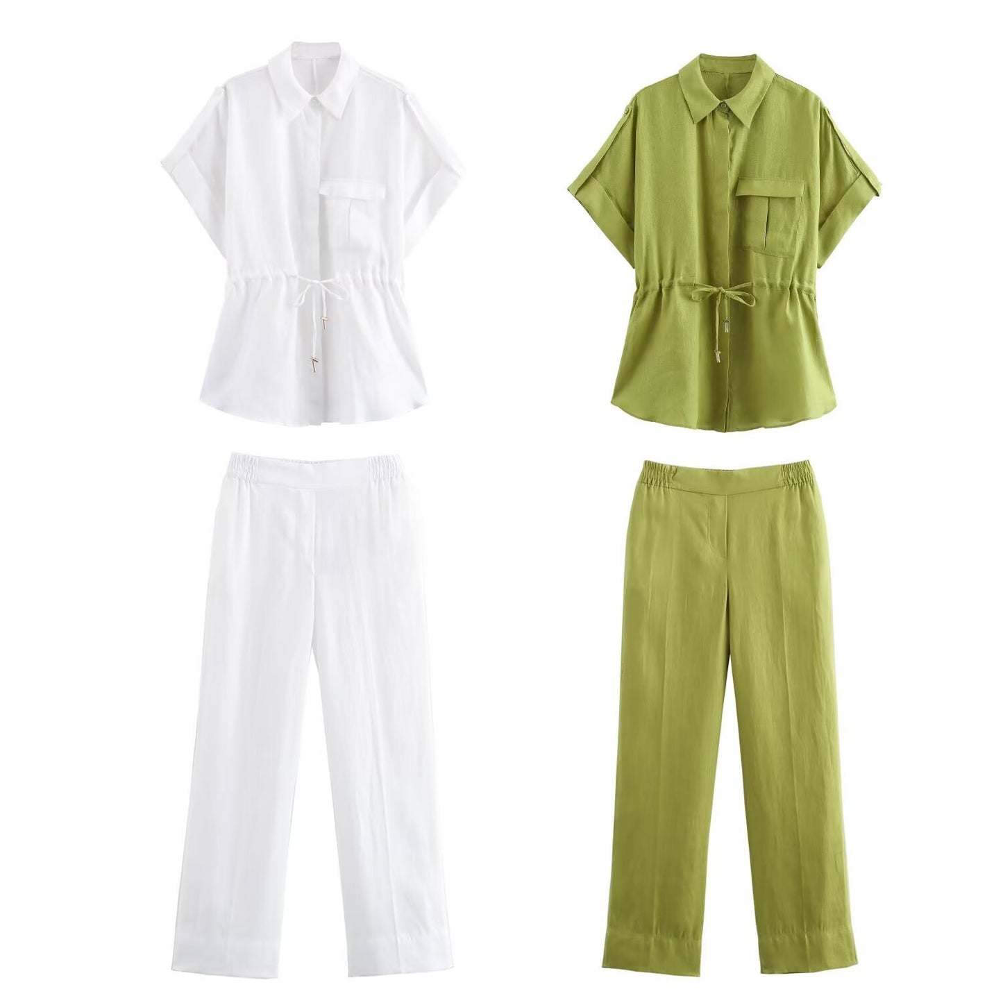 Summer Women's Clothing New Linen Women's Shirt Top Casual High Waist Pants Suit