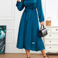Satin Crew Neck Elegant Long Sleeve Tie Waist A-line Dress