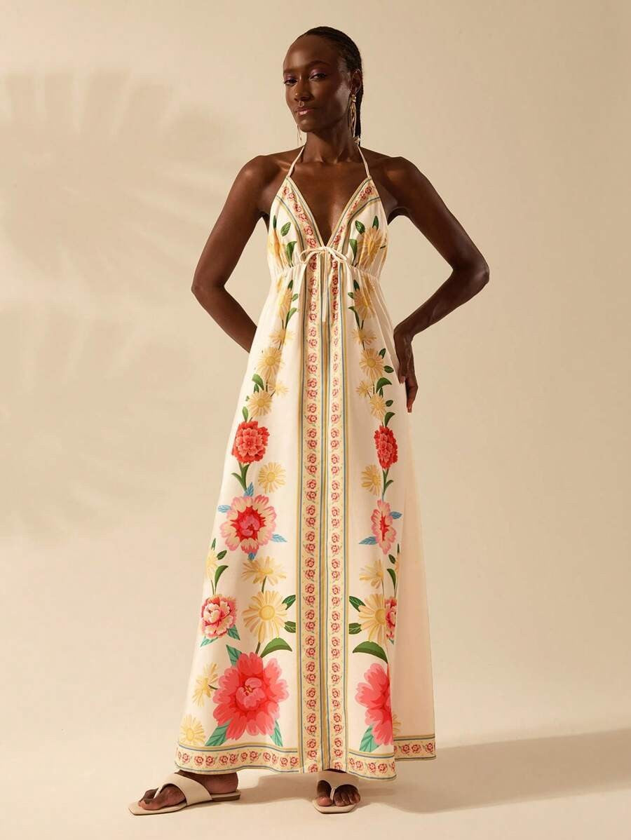 Women's Floral Print Sling Holiday Style Dress