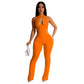 Women's Solid Color Halter Hollow-out Jumpsuit