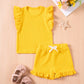 Ensembles d'été pour filles, couleur unie, décontractés, manches volantées, shorts