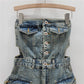 Breasted Hollow-out Midriff Tube Top Cowboy Siamese Shorts For Women