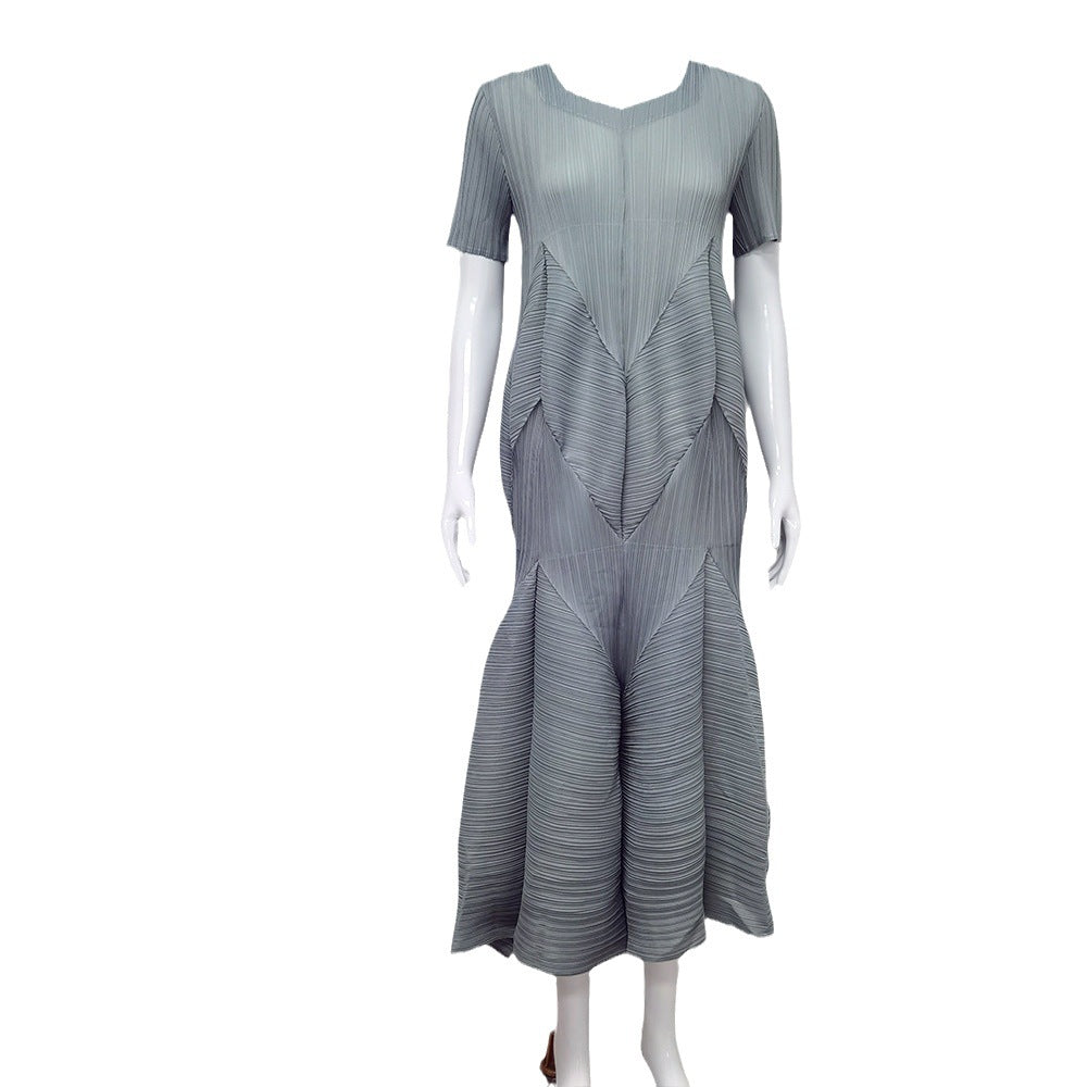 Robe plissée à manches courtes pour femme de style français