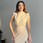 Women's Solid Color High Waist Stitching Pleated Slim Dress