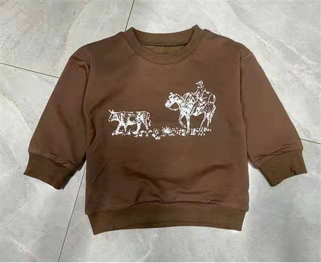 Pull décontracté à manches longues imprimé tête de vache pour enfants