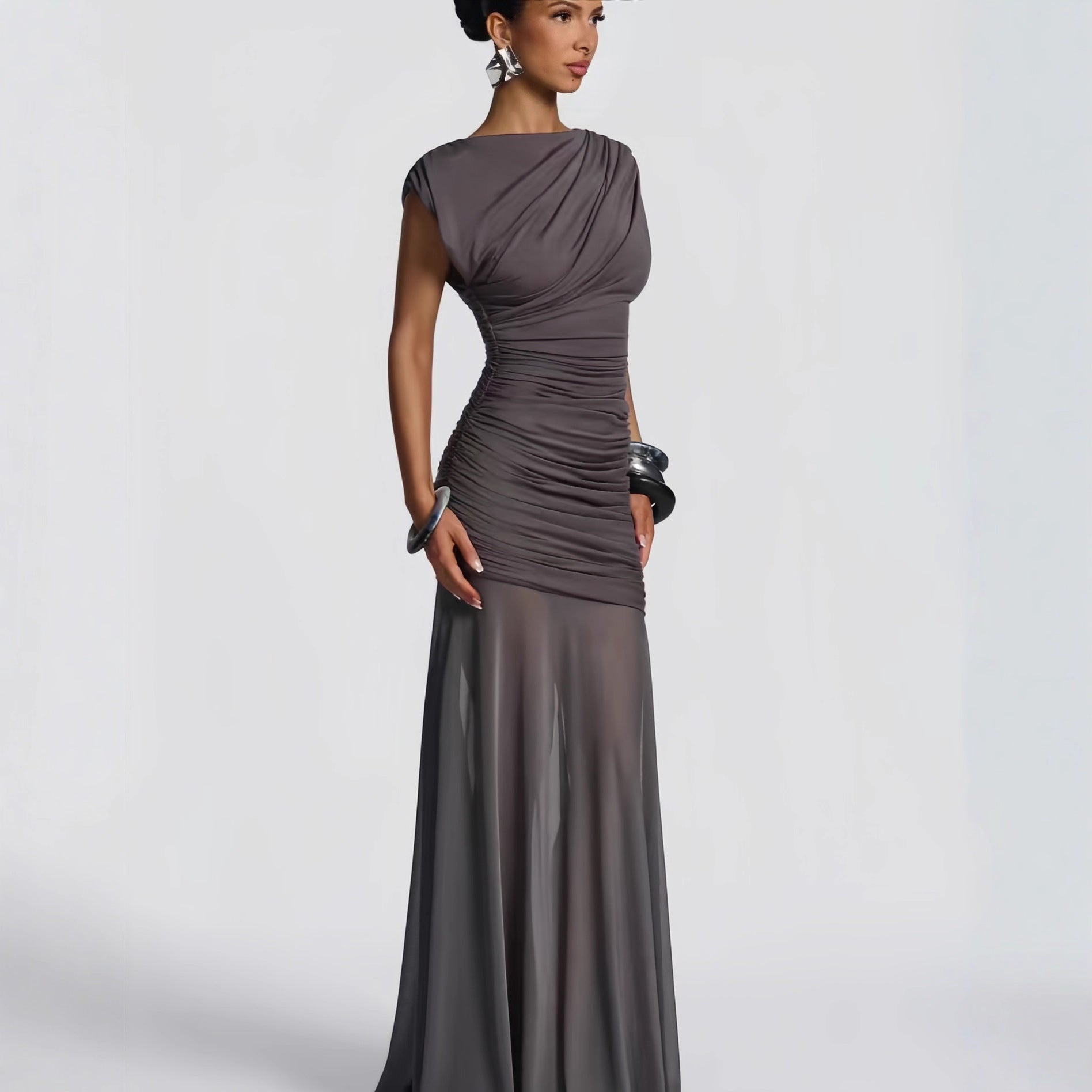 Mesh Stitching Long Dress Irregular Dress