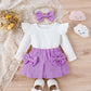 Ensemble trois pièces pour bébé et tout-petit, robe courte en dentelle avec nœud papillon et coiffe