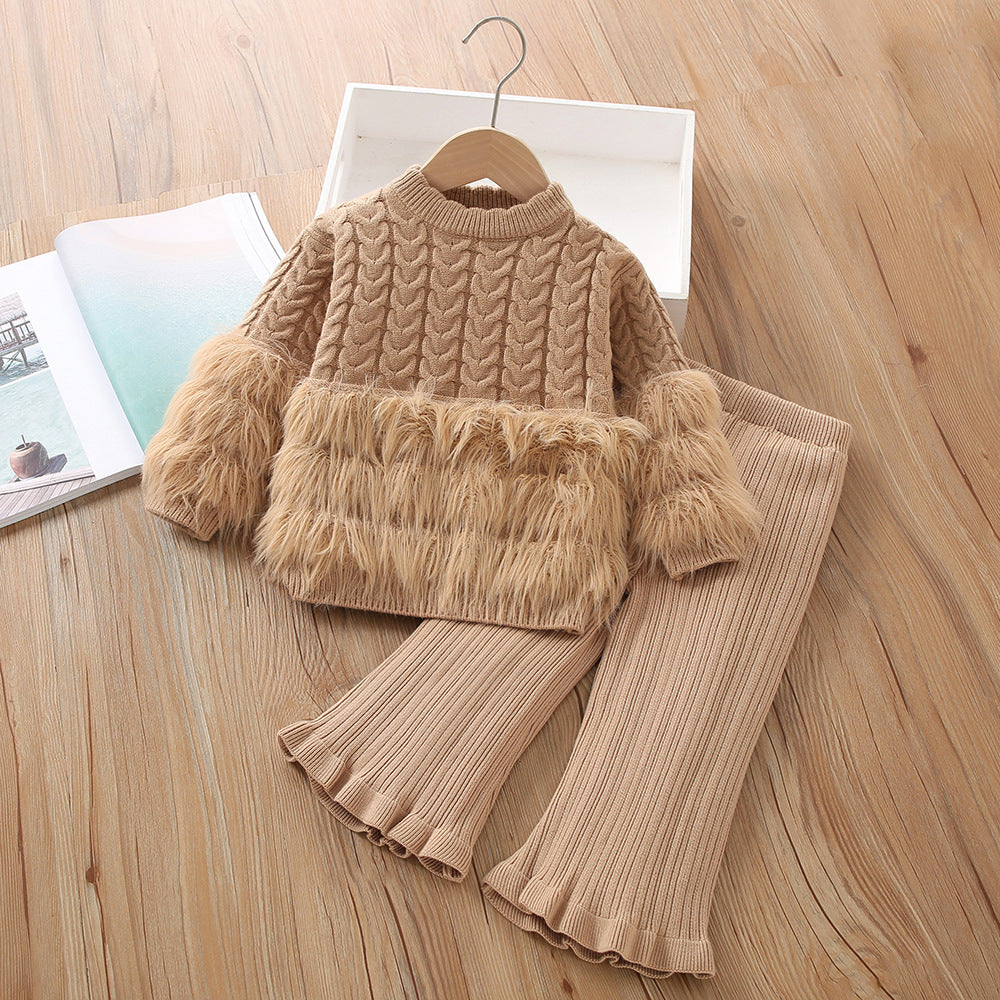 Girls Sweater Suit Twist Knitted