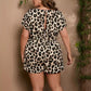 V-neck Leopard Print Short Sleeve Lace-up One-piece Shorts