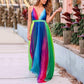 Spring And Summer New Suspenders Deep V Rainbow Mesh Camisole Dress