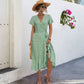 Women's Bohemian Cross V-neck Tie-shoulder Floral Long Dress