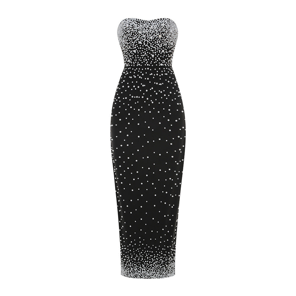 Fashion Bead Tube Top Bandage One-piece Dress Elegant Graceful Dinner Party